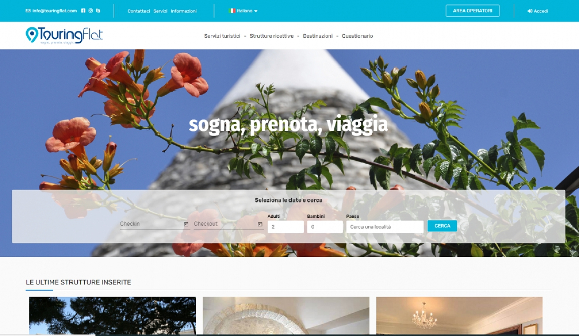 SOGNA, PRENOTA E VIAGGIA CON TOURINGFLAT.COM, IL NUOVO PORTALE PER IL MONDO TURISTICO RURALE
