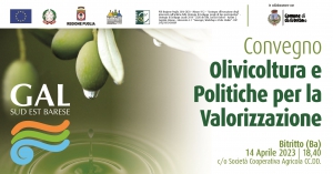 IL 14 APRILE A BITRITTO SI DISCUTE DELLE SFIDE DEL SETTORE OLIVICOLO E DI POLITICHE PER LA VALORIZZAZIONE